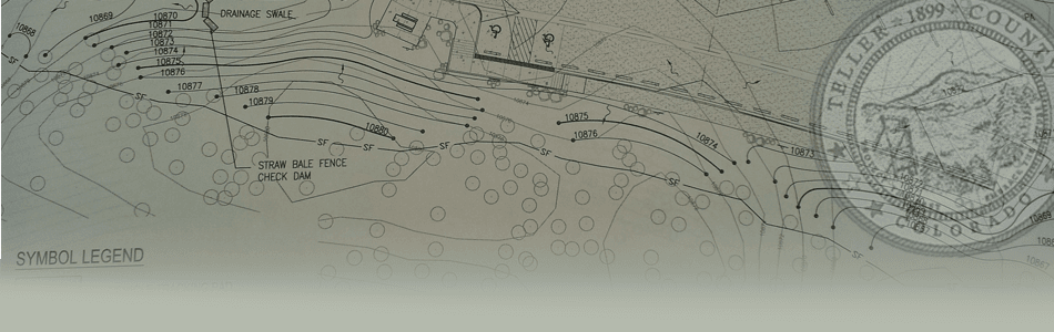 graphic image of architectural plans and the Teller County Seal