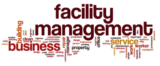 graphic image of jumbled words, including facility management