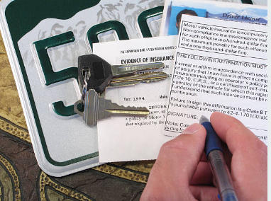 graphic image of a license plate, car keys and vehicle registration