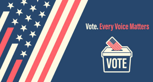 graphic image of an American flag, and a ballot box