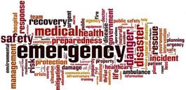graphic image of the words emergency, safety, preparedness and other jumbled words